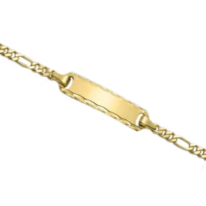 Ident Bracelet 6 5/16in 333 Gold 8 KT Figaro Plate Also with Engraving Id-Band - Picture 1 of 6