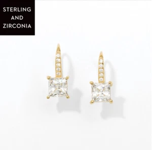 💎Touchstone Crystal Earrings Zirconia Gold Leverback 1 1/4” Drop New Condition - Picture 1 of 3