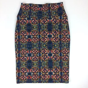 Gonna donna LuLaRoe taglia XS blu arancione geometrica elasticizzata a matita colorata azteca - Foto 1 di 5