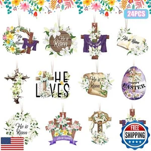 Arosche Easter Tree Decorations Religious He is Risen Tree Ornaments 24Pcs Ha - Picture 1 of 5