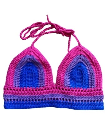 Crochet Handmade Sm/Meduim Pink Blue Bikini Top LGBTQ Pride Crocheted Bralette Foto 1 de 4