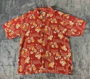 Vintage Old Maui Brand Shirt Men's M Hawaiian Red Floral Button Up Short Sleeve - Picture 1 of 7