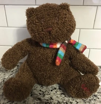 Bebé Gap Brannen Oso Rizado Marrón Peluche Juguete Lovey Arco Iris Bufanda 10" Ojos Cosidos Foto 1 de 4