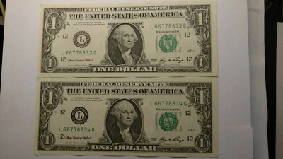 Here are two $1.00 Bills in Sequential order. Take a LOOK at the serial numbers. - Image 1 of 4