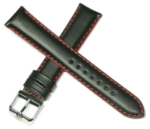 18 mm ACOLCHADO CUERO IMPERMEABLE CORREA DE RELOJ DEPORTIVO NEGRO + PUNTO ROJO ZRC FRANCIA - Imagen 1 de 9
