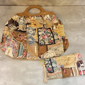 Handmade Clutch Bag Plastic Handle Wallet Fabric Sewed Free Bird Vintage Cottage - Picture 1 of 14