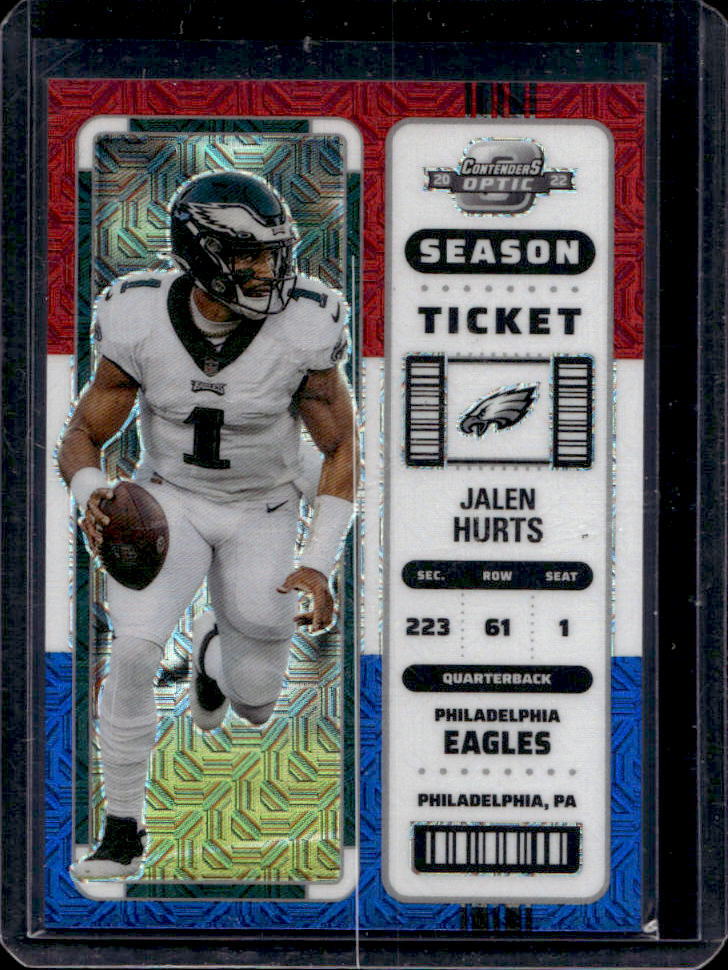 2022 Contenders Optic Jalen Hurts Red White Blue Prizm Season Ticket #13/13 #43