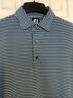 Footjoy Performance Stretch Golf Polo Mens Large Black Blue Striped Embroidery