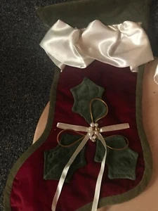 VINTAGE VELVET AND SATIN CHRISTMAS STOCKINGS “2” IVY GREEN - Picture 1 of 5