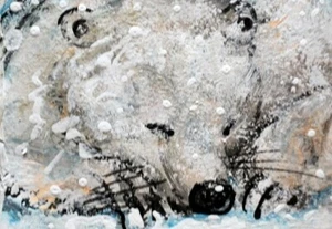 ORIGINAL ACEO Painting POLAR BEAR Winter Cub Animal White Arctic Snow ATC ART - Picture 1 of 1