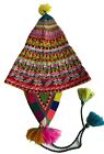 Chapeau péruvien montagne andine chullo tricoté à la main oiseaux multicolores pointu haut