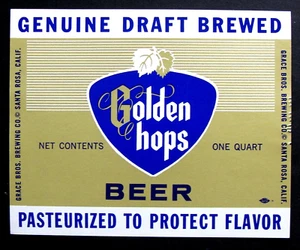 Grace Bros GOLDEN HOPS - GENUINE DRAFT BREWED beer label CA 32oz - Picture 1 of 1