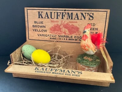 RARE LATE 19th C. WOODEN ADVERTSING KAUFFMAN'S EGG DYE BOX  ~ AAFA GAP, PA. - Image 1 of 4