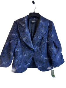 Peck & Peck Women Blue Sapphire Lined 3/4 Sleeve Blazer One Button Embroidered 8 - Picture 1 of 14