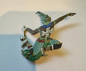 Antique Niello Pin Brooch, Sterling Silver Enamel, Ramasoon God of Thunder 1930s - Picture 1 of 3