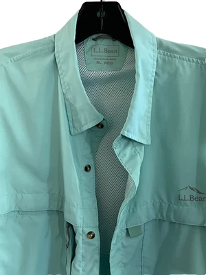 LL Bean Shirt Mens XL Aqua Blue UPF 50 Fishing Outdoor Vented Golf Nylon Mesh - Image 1 of 4