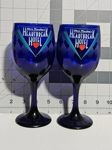 Elvis Presley Heartbreak Hotel Cobalt Blue Wine Glass Frosted Diamond Set Of 2 - Picture 1 of 3