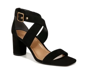 Vionic Marsanne Heeled Suede Sandals Women Size 7.5 Black Arch Support Buckle - Picture 1 of 12
