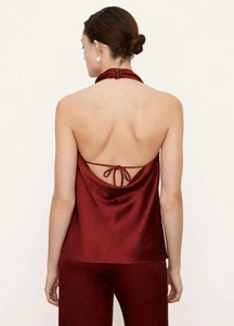 VINCE Satin Halter Neck Draped Tie Back Top Womens Size XS Currant Red Blouse - Picture 1 of 7