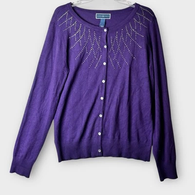Cárdigan para mujer Karen Scott adornado con diamantes de imitación púrpura talla grande L Foto 1 de 4