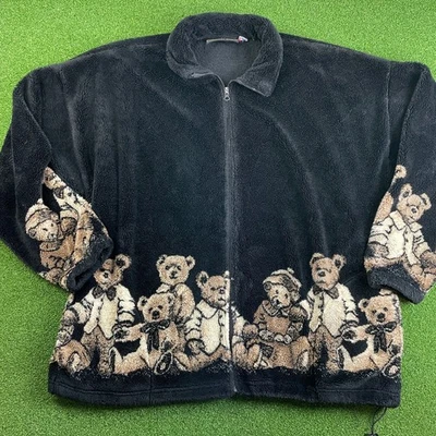 Chaqueta Suéter Polar Vintage Años 90 Cobblestone Canyon Teddy Bear AOP EE. UU. Foto 1 de 4