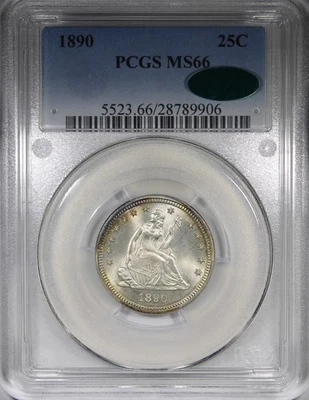 1890 Seated Liberty Quarter PCGS MS66 CAC Flashy Gem Quality 25C - Image 1 of 4