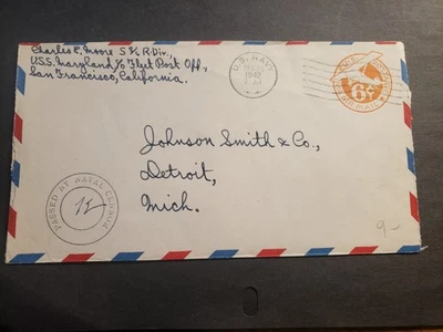 Battleship USS MARYLAND BB-46 Naval Cover 1942 Censored WWII Sailor's Mail - Image 1 of 2