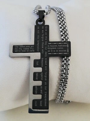 Collar Cruz Oración Señores Titanio Acero Inoxidable Colgante Nuevo Foto 1 de 4