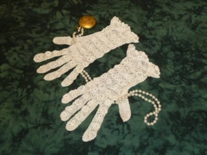 Antique Edwardian Lace Gloves Handmade Irish Crochet Lace Wedding Bridal photo - Picture 1 of 7