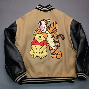 VTG Disney Varsity Jacket Mens Large Winnie Pooh & Tigger Wool/Leather 100 Acres - Picture 1 of 24