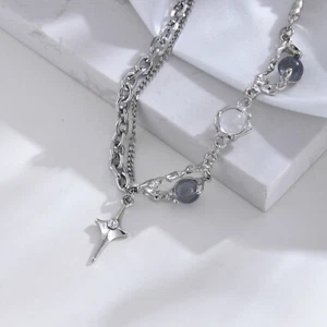 Y2k Irregular Necklace for Women Silver Pendant Design Collar Chain Star - Picture 1 of 7