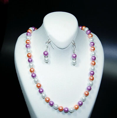 Damen Anhängerset bezaubernde Halskette-Perlen Set Natur Muschelkernperlen - Bild 1 von 3