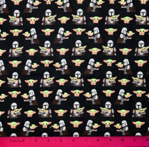 Baby Yoda Mandalorian Fabric - HALF YARD - 100% Cotton Quilting Star Wars Black - Picture 1 of 1
