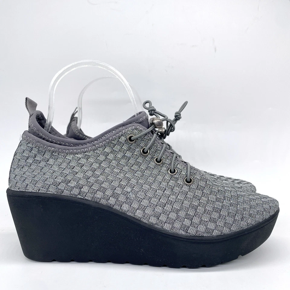 Zapatillas Steven By Steve Madden Gris Cuña Con Cordones Tejido Plataforma Zapatos Talla 8.5 Foto 1 de 4