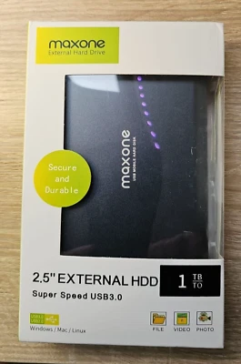 Maxone 1TB Tragbare Externe Festplatte HDD USB 3.0 2,5" Ultra Slim Aluminium