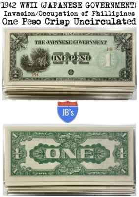 1942 WWII Japanese Invasion of Philippines 1 ONE PESO CRISP UNC World War 2 - Image 1 of 4