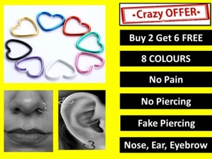 Heart Shape Fake Clip On Piercing Nose Ear ❖ 8 Colours ❖ ❖ Buy 2 get 6 FREE ❖ - Picture 1 of 6