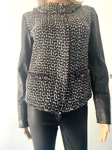 RIANI Jacke Blouson schwarz weiß Boucle mit Ärmeln aus Leder D 36 - Bild 1 von 13