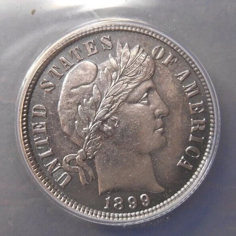 1899 Barber Dime  10c  ANACS  MS62 Cover