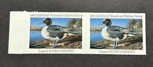 WTDstamps - 1991 KANSAS - State Duck Stamp - Mint OG NH **HUNTER PAIR** - Picture 1 of 2