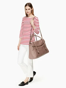 Kate Spade NY Brighton Park Pebble Travel Leslie $695 PORCINI MARRONE MARRONE XL ENORME - Foto 1 di 7