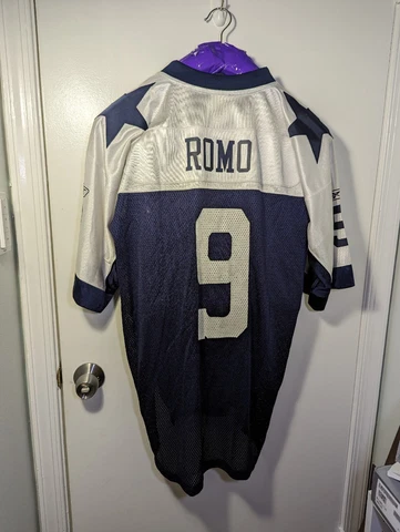 Tony Romo Dallas Cowboys Football Jersey Mens Sz L Reebok Throwback NFL Blue Cover