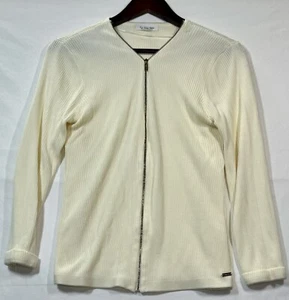 Maglione donna Calvin Klein full zip manica lunga taglia L panna - Foto 1 di 6