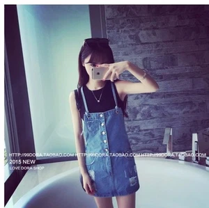 Dress Women Blue Denim One Piece Bib Overall Skirt Short Jumpsuit S - Picture 1 of 4