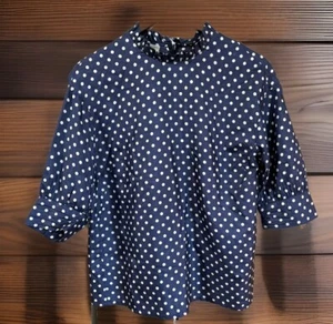 Baum Und Pferdgarten Silk Blouse Top Shirt Size 38 Blue Cream Polka Dots Ruffle - Picture 1 of 8