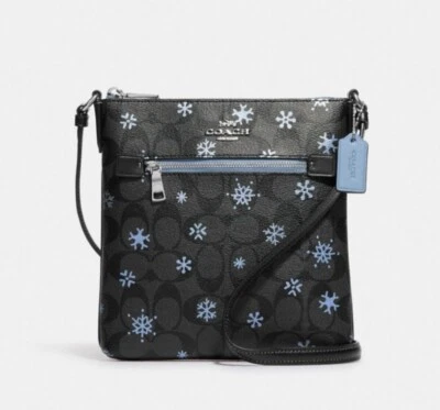 NWT COACH Mini Rowan File Bag in Signature Canvas With Snowflake Print CF285 - Image 1 of 4