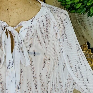 Marks & Spencer PER UNA Floral Crinkle Pleated Sheer Blouse I Neck Tie I UK 14 - Picture 1 of 6