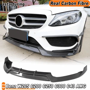 For Benz W205 C200 C250 C300 C43 AMG 14-18 REAL CARBON Front Bumper Lip Spoiler - Picture 1 of 15