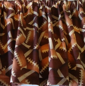 Valance Footballs on Brown Background Custom Made Cotton Fabric 42 X 14 Sports - Picture 1 of 5