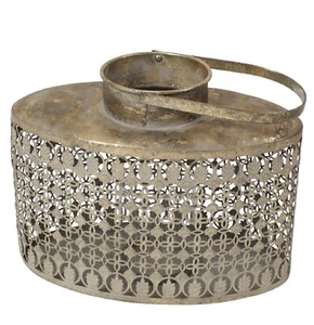 Linterna Luz de Viento Oro Gris Metal Decoración Oriental Oval Velas Soporte Pie - Imagen 1 de 2